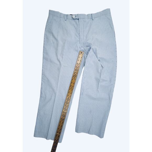 emigre Seersucke Pants Mens 38 Blue White Pinstriped Cotton Classic Straight Leg - Picture 8 of 9